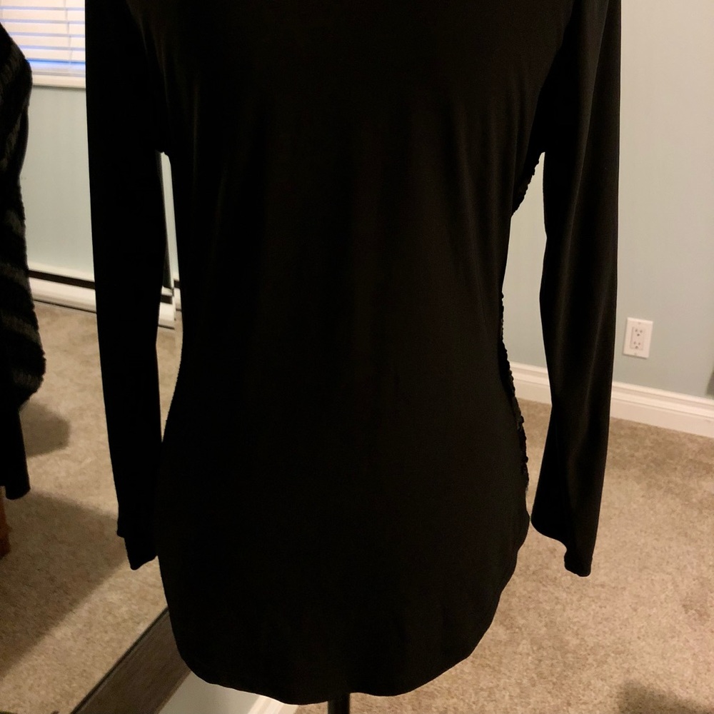Dusak Designs Cross Over V Neck Blouse Top Soft Grey & Black Design Flattering - Picture 6 of 12